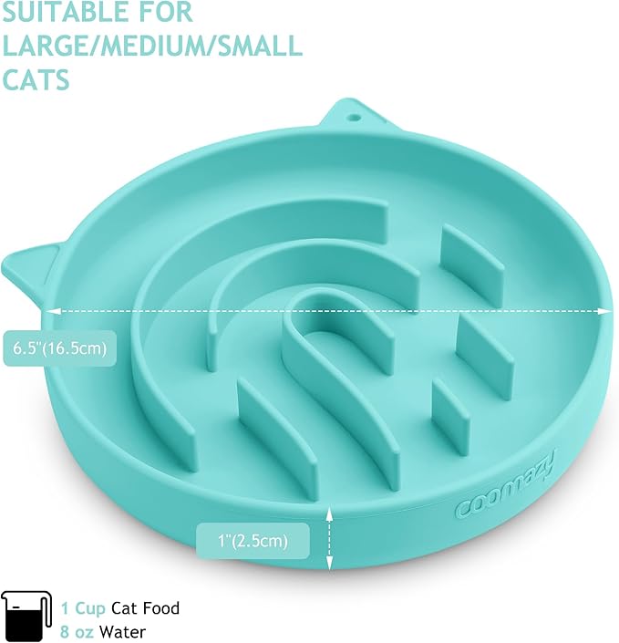 Coomazy Silicone Slow Feeder Dog Cat Bowls, Interactive Puzzle Toy for Pets Dry/Wet Food Training, Keeps Dogs Cats Busy, Prevents Puppy Kitty Overeating (Cyan, 1.4 Cup)-Mewly Pet