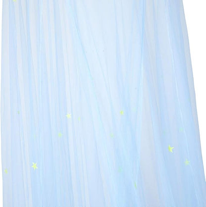 BCBYou Baby Canopy Mosquito Net with Fluorescent Stars, Glow in Dark for Kids, Adults & Full Size Bed (Light Blue)