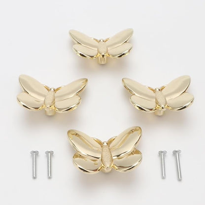Gold Butterfly Cabinet Knobs Kitchen Hardware for Cabinets Cute Animal Dresser Knobs Furniture Cupboard Handles Single Hole Drawer Knobs and Pulls 4 Pcs (Gold)