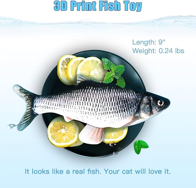 TOOGE 2 Pack 9" Floppy Fish Cat Toys with SilverVine and Catnip for Indoor Cats for Small Dogs Interactive Automatic Flopping Kicker Toys for Cats Puppy (Red Carp + Carp)-Mewly Pet