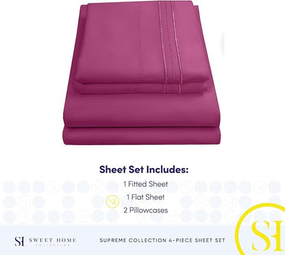 California King Sheet Sets - Breathable Luxury Sheets with Full Elastic & Secure Corner Straps Built In - 1800 Supreme Collection Cal King Deep Pocket Bedding Set, Sheet Set, California King, Berry