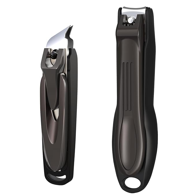 GLAMFIELDS Nail Clipper with Catcher, Large Fingernail Toenail Clipper,Slanted Edge Nail Clippers Leather Case Packed Good Gift for Men and Women 2PACK Large/Small-Mewly Pet