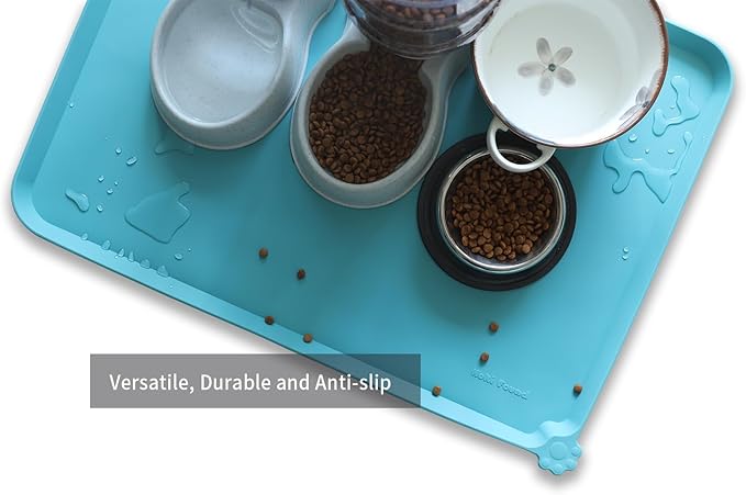 Hoki Found X-Large Silicone Non Slip Pet Feeding Mats - Waterproof Dog Cat Food Mats - Glacier-Mewly Pet
