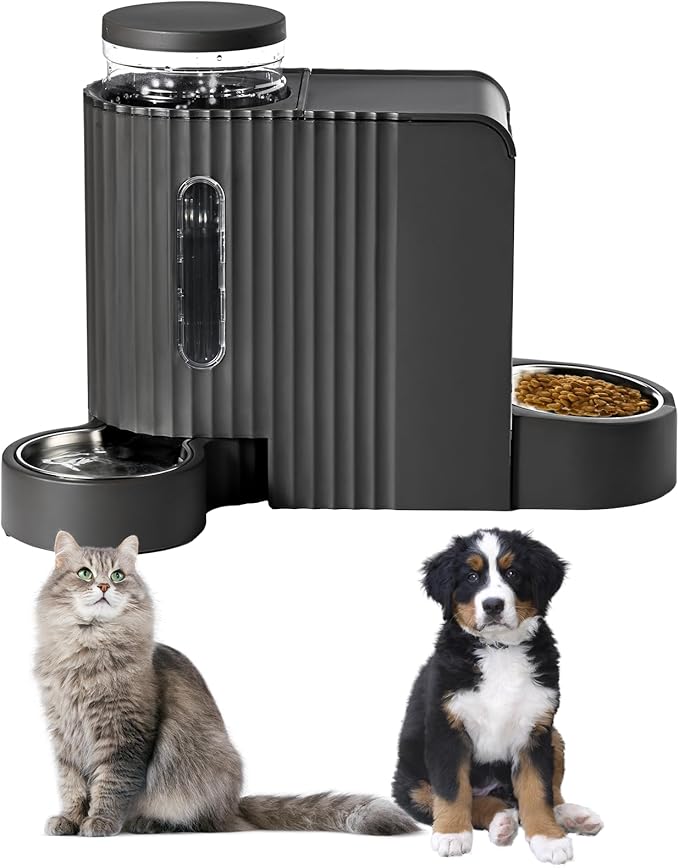 Automatic Cat Food Feeder and Water Dispenser,2 in 1 Gravity Cat Feeder and Water Dispenser with Stainless Steel Bowl,2 Pack Large Capacity Self Feeding for Small Medium Pets Puppy Kitten-Mewly Pet
