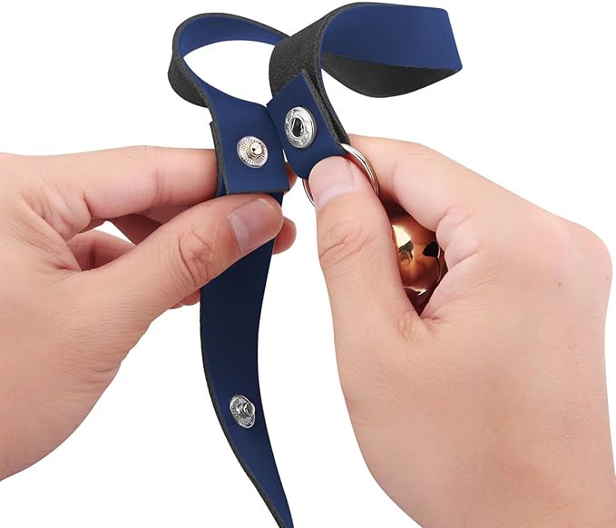 Leather Dog Doorbells for Door Knob/Potty Training/Go Outside, Length Adjustment Copper Dog Bell, Housetraining Hanging Bell, Blue Leather Golden Bells.-Mewly Pet