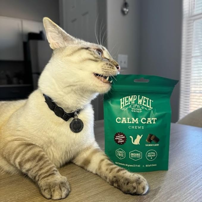 Hemp Well Calm Cat Soft Chews - Anxiety & Stress Relief Formula, Organic Ingredients, Soothes & Relaxes, Improves Behavior, 60 Count-Mewly Pet