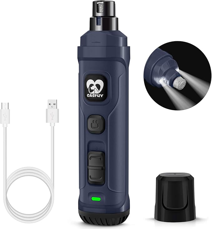 Casfuy Dog Nail Grinder with 2 LED Light - New Version 2-Speed Powerful Electric Pet Nail Trimmer Professional Quiet Painless Paws Grooming & Smoothing for Small Medium Large Dogs and Cats (Blue)-Mewly Pet