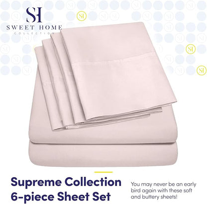 King Size Bed Sheets - 6 Piece 1500 Supreme Collection Fine Brushed Microfiber Deep Pocket King Sheet Set Bedding - 2 Extra Pillow Cases, Great Value, King, Pale Pink