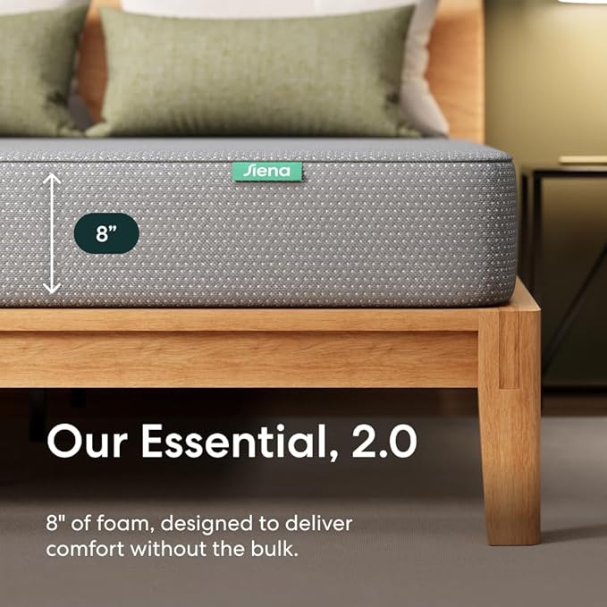 Siena 8” Queen Memory Foam Mattress - Medium Firm - 180 Night Trial - Premium Pressure-Relieving Layers - 10 Year Warranty - Mattress in a Box - CertiPUR-US Certified