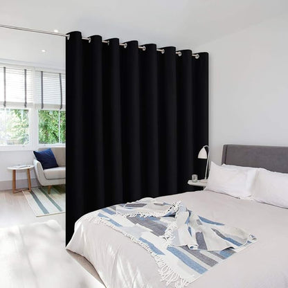 NICETOWN Closet Door Curtain, Room Separator Heavy Curtains Screens Partitions, Utter Blackout Extra Large Grommet Top Folding Room Dividers Panel (1 Piece, 9ft Tall x 15ft Wide, Black)