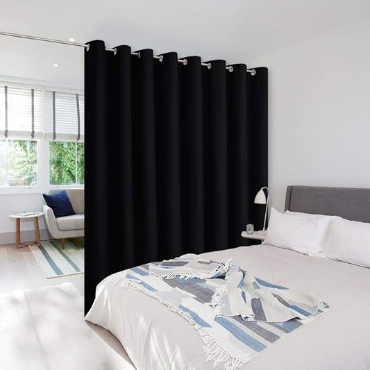 NICETOWN Closet Door Curtain, Room Separator Heavy Curtains Screens Partitions, Utter Blackout Extra Large Grommet Top Folding Room Dividers Panel (1 Piece, 9ft Tall x 15ft Wide, Black)