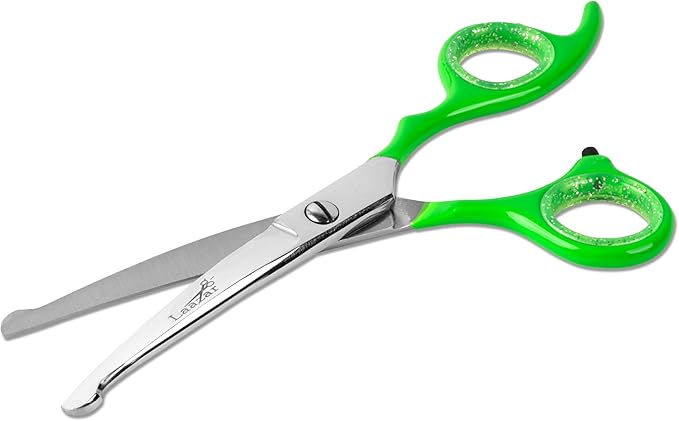 Rounded dog grooming scissors Professional - Sharp Stainless Steel Blades with Colorful Handles, Safe - Easy, Long Lasting grooming scissors for dogs at home (Curved Scissors)-Mewly Pet