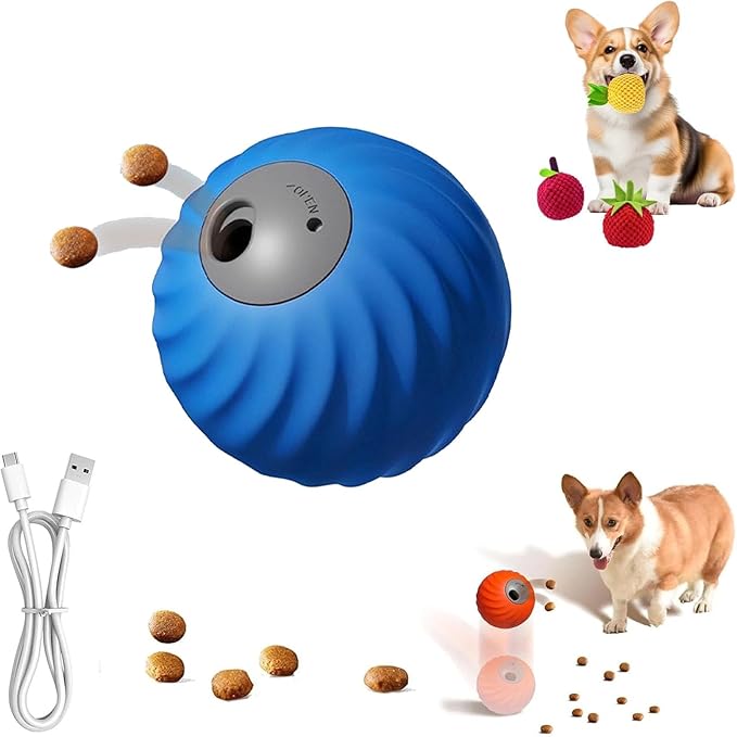 Zoomie Buddy 2.0, Zoomie Buddy for Dogs, 2 in 1 Smart Touch Interactive Dog Balls ＆ Pet Feeder, 2.83" Diameter, Suitable for Small/Medium Dogs, with Fruit Plush Cover (Blue, Only)-Mewly Pet