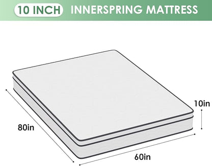 PayLessHere | 10 Inch Queen Mattress | Medium Firm Hybrid Mattress | White | with High-Density Foam and Breathable Cover | Pocket Spring Design, Pressure Relief | Bed in a Box, CertiPUR-US Certified