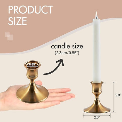 Gold Taper Candle Holder, Brass Candlestick Holders, Vintage Metal for Table Centerpieces Wedding Christmas Decor (Gold, 12 Pcs)