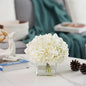 Silk Hydrangea Artificial Flowers in Vase with Faux Water, Silk Flower Arrangements in Vase for Wedding, Dining Table, Living Room (Cream White)