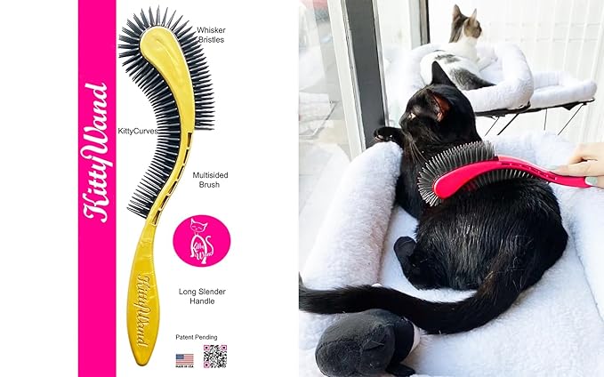 (Gold) Designed for Comfort,Created for Results. This innovative brush features multi-contour bristles that gently adapt to your cats body providing a stress-free brushing experience.-Mewly Pet