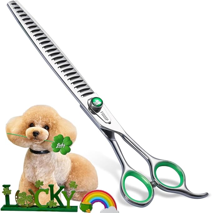 Professional Thinning Shears for Dogs 8 inch Dog Grooming Scissors for Pet Long Chunkers Shears Japanese 440C 70% Thinning Rate 24 Teeth Green Clover-Mewly Pet
