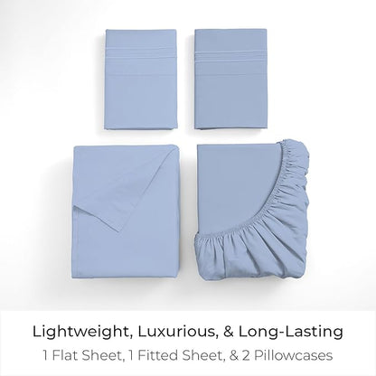 Mellanni Full Sheets Set - 4 PC Iconic Collection Bedding - Hotel Luxury, Extra Soft, Cooling Bed Sheets - Wrinkle, Fade, Stain Resistant (Full, Sky Blue)