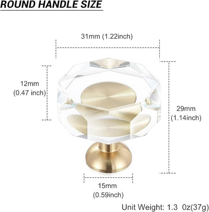 6-Pack 1-1/4-Inch White Cabinet Glass Crystal Patterned knob Brass Drawer Dresser Pulls, Gold Hardware Kitchen Closet knobs for Bifold Doors
