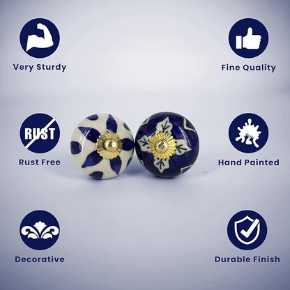 Handmade Blue Blessing Ceramic Stone Cabinet Knobs, Vintage Decorative Drawer Pulls for Trendy Cabinets, Modern Dressers & Cupboards, Knobs for Kitchen & Furniture - Set of 6