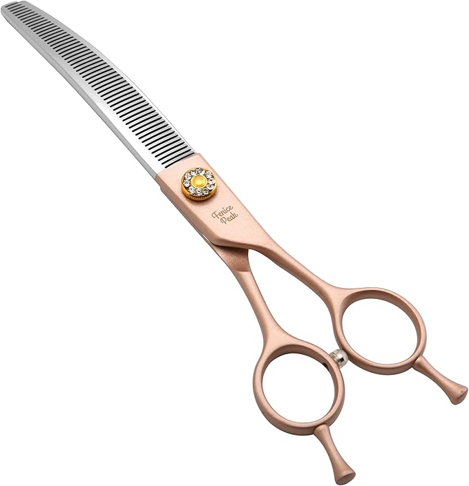 Fenice Peak Professional Curved Thinner Dog Grooming Scissors 7.0'' Rose Gold Thinning Shears Extremely Sharp Blades 440C Stainless Steel Thinning Shears Durable Smooth Fine Cut for Dogs and Cats.-Mewly Pet
