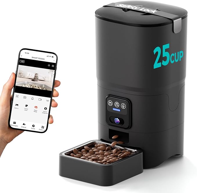 Automatic Cat Feeder,Camera 1080P HD - 6L Pet Feeder, 2.4/5G WiFi Smart App Control, Bluetooth Assist Link,Wide-Angle Lens,Automatic Feeder for Small and Medium-Sized Pets-Mewly Pet