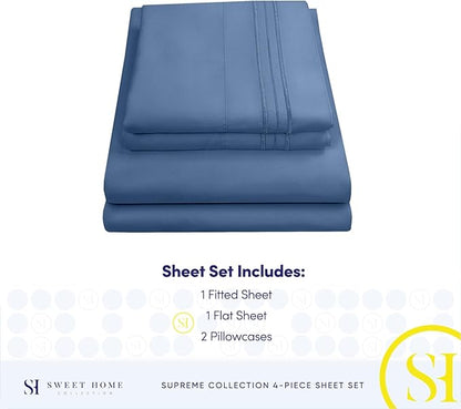 King Size Sheets - Breathable Luxury Bed Sheets with Full Elastic & Secure Corner Straps Built In - 1800 Supreme Collection Extra Soft Deep Pocket Bedding Set, Sheet Set, King, Denim