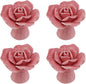 4PCS Ceramics Pink Rose Knobs Flower Shaped Drawer Pulls for Cupboard with 2 Kinds of Screws, 1.65" × 1.3"