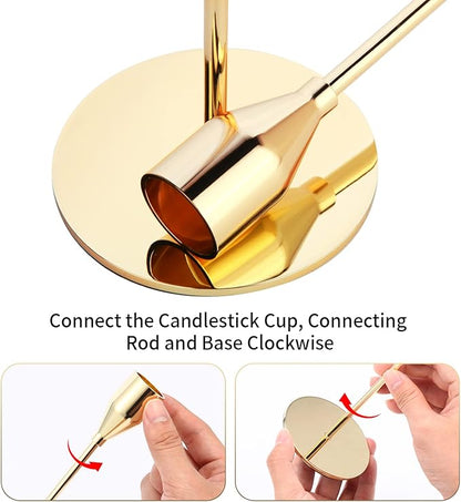 Gold Candle Holders Gold Taper Candle Holder Metal Candle Holder for Wedding, Dinning, Party, Fits 3/4 inch Thick Candle&Led Candles (Set of 3 Pcs)