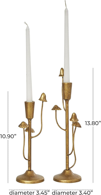 Deco 79 Metal Abstract Decorative Candle Holder Mushroom Inspired Candle Stand, Set of 2 Candlestick Holder 11", 14" H, Gold