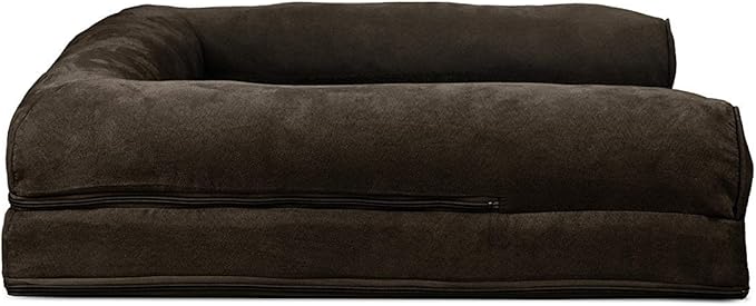 Furhaven Cooling Gel Dog Bed for Large/Medium Dogs w/ Removable Bolsters & Washable Cover, For Dogs Up to 55 lbs - Plush & Suede Sofa - Espresso, Large-Mewly Pet