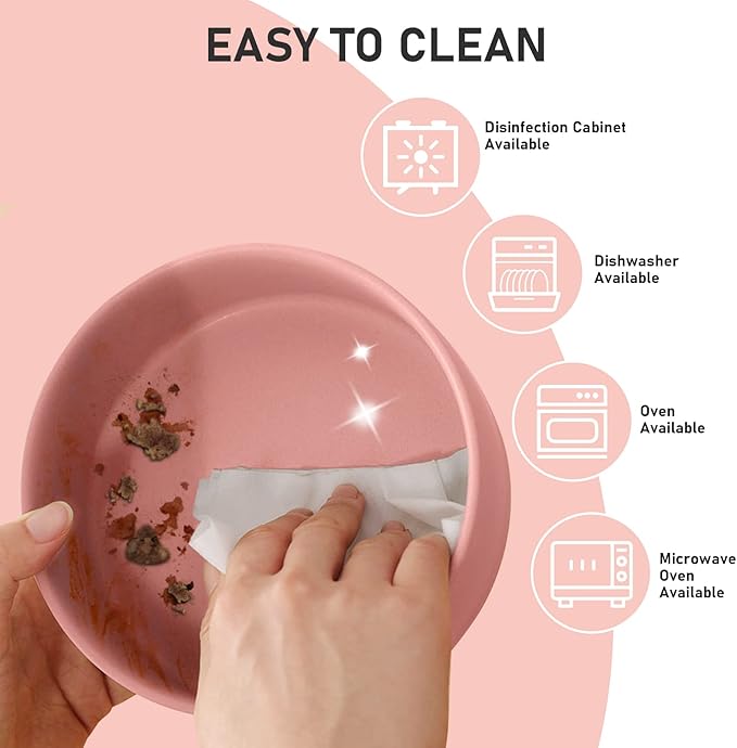 SPUNKYJUNKY 15° Slanted Ceramic Dog and Cat Bowl with Wooden Stand, Tilted Bulldog Food and Water Bowl No Slip Non-Spill for Cats Medium Dogs Big Face Pets 28.7 OZ (3.6 Cups, Pink × 2)-Mewly Pet