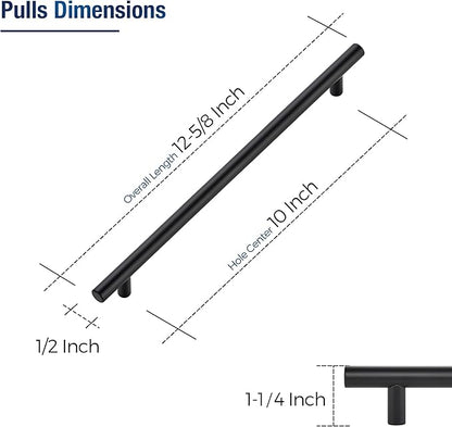 JOY DECOR 45 Pack Cabinet Handles, Black Cabinet Pulls, 10 in Hole Center Kitchen Hardware, Stainless Steel T Bar Handles for Dresser Drawers