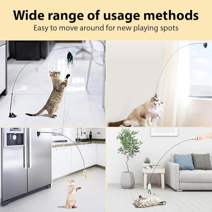 Leo's Paw The Original Interactive Bird Simulation Cat Toy Set Realistic Colorful Feathers Bells Wand Self-Holding Suction Base Stimulating Real-Life Flying Bird Impression Hunting Play (w. 5 Birds)-Mewly Pet