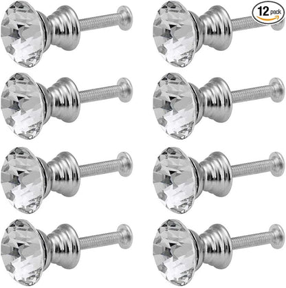 SCRTB 12Pcs Mini Crystal Single Hole Knobs Makeup Jewelry Storage Box Drawer Cabinet Handle for Decor Door Pull Handle for Vintage Wardrobe Wine Cabinet, Closets, Cupboard