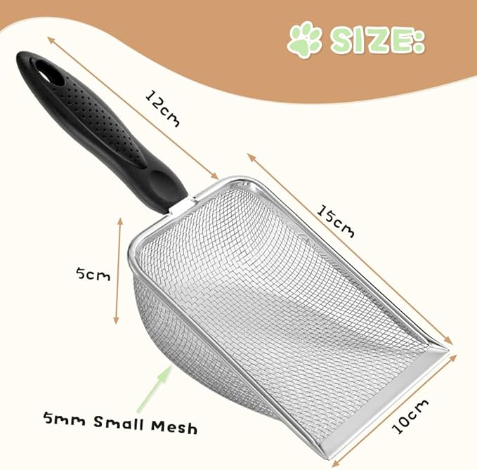 Cat Litter Scoop,Sturdy Litter Cleaner Corner Shovel,Stainless Steel Mesh Litter Shovel,Easy to Clean Reptile Terrarium Sand Waste,Beach Shovel(Black)-Mewly Pet
