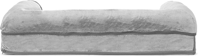 Furhaven Orthopedic Dog Bed for Medium/Small Dogs w/ Removable Bolsters & Washable Cover, For Dogs Up to 35 lbs - Faux Fur & Velvet Sofa - Smoke Gray, Medium-Mewly Pet
