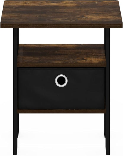 Furinno ANDREY Side Table, End Table, Night Stand with Open Shelves and Storage Bin, Bedside Table, for Living Room, Bedroom, Amber Pine