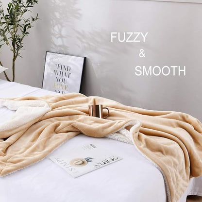 NANPIPER Throw Blanket Reversible Sherpa Flannel Super Soft Fuzzy Plush Fleece Microfiber for Bed/Couch (60"x80",Beige)