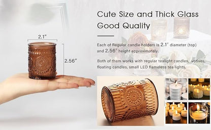 DEVI 48 Pcs Amber Votive Candle Holders Bulk, Boho Fall Wedding Party Decorations, Glass Tea Lights Candle Holder, Christmas Thanksgiving Party Home Table Decor
