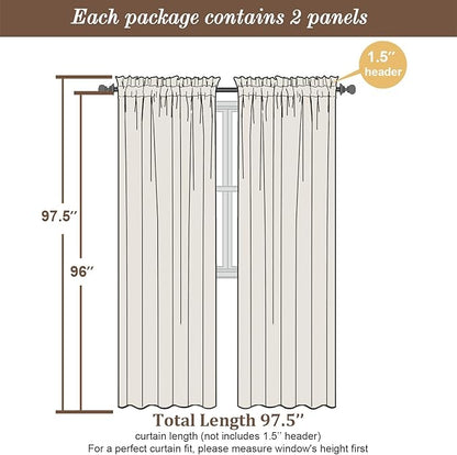 Chyhomenyc White Sheer Curtains 96 inches Long 2 Panels Set, Light Filtering Airy Solid Voile Window Treatment Drapes for Bedroom Living Room, Each 42Wx96L, 8FT Long, Set of 2, White