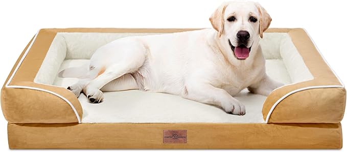 Comfort Expression Jumbo Dog Beds Orthopedic Foam, Waterproof Dog Beds for Jumbo Breed Dogs, PV Washable Dogs Sofa Couch with Removable Cover & Non-Slip Bottom(Khaki)-Mewly Pet