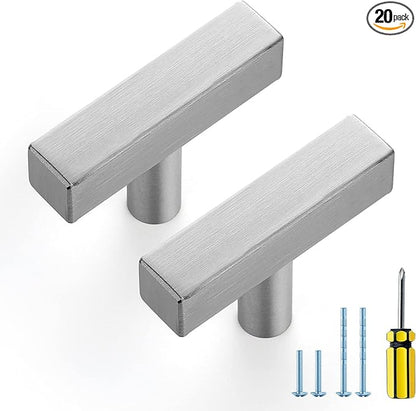 Ravinte Brushed Nickel Cabinet Handles 20 Pack Satin Nickel Square Cabinet Pulls Silver Hardware for Kitchen Cabinets 2 inch Overall Length Stainless Steel Drawer Pulls