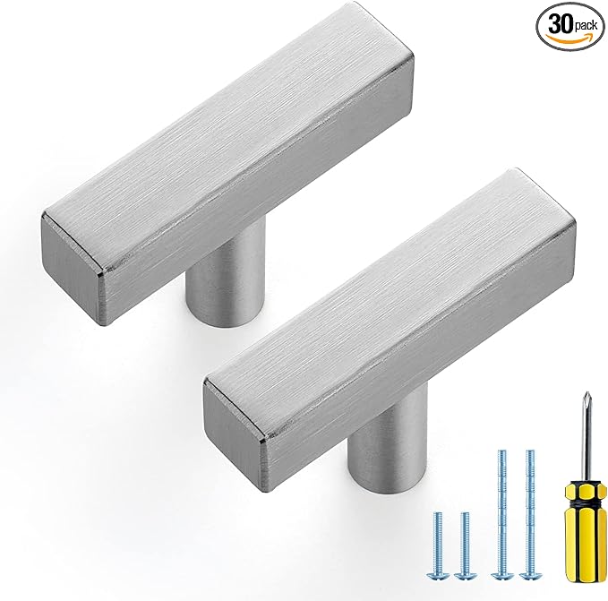 Ravinte Brushed Nickel Cabinet Handles 30 Pack Satin Nickel Square Cabinet Pulls Silver Hardware for Kitchen Cabinets 2 inch Overall Length Stainless Steel Drawer Pulls