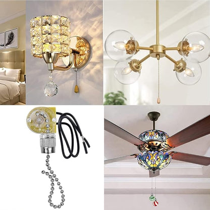 Ceiling Fan Switch Zing Ear ZE-109 Two-Wire Light Switch with Pull Cords for Ceiling Light Fans Lamps and Wall Lights Pull Chain Switch Control Replacement On-Off,2 Pcs (Nickel)
