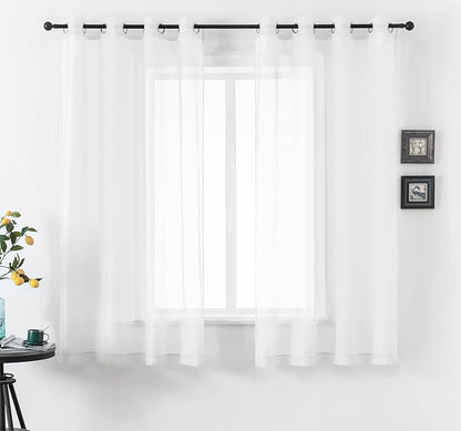 DUALIFE White Short Sheer Curtains 45 Inch Length for Small Windows with Grommet 2 Panels Solid Gauze Voile Drapes Window Semi Sheer Curtains for Bedroom Bathroom Kids Room Kitchen 52x45 Iches