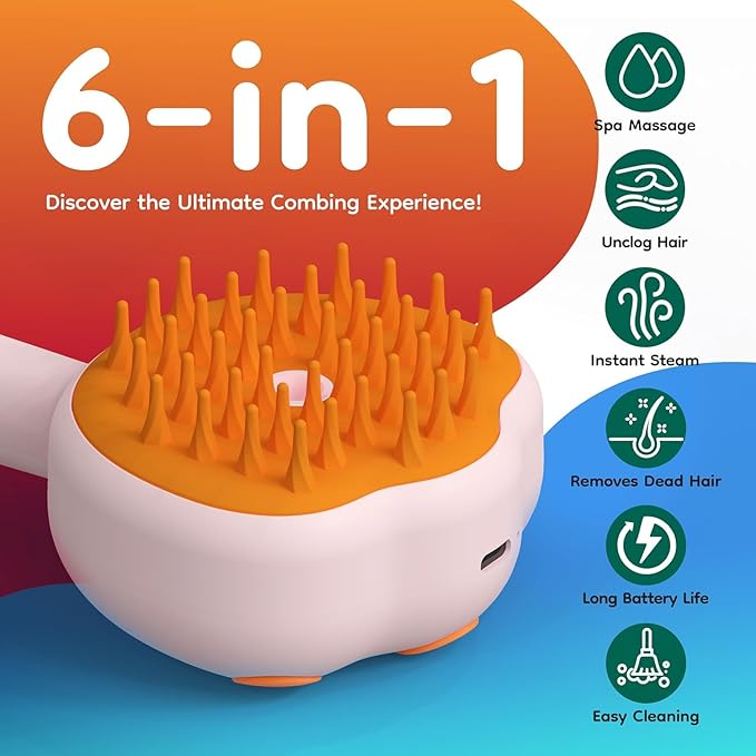 Steam Cat Brush, 6-in-1 Dog Brush Spritz Defur Comb with Pet Waterless Shampoo, Steamy Skin Friendly Deshedding Grooming Tool, Suitable for Shedding & Haired Pets, Pet Supplies Accessories, Pink-Mewly Pet