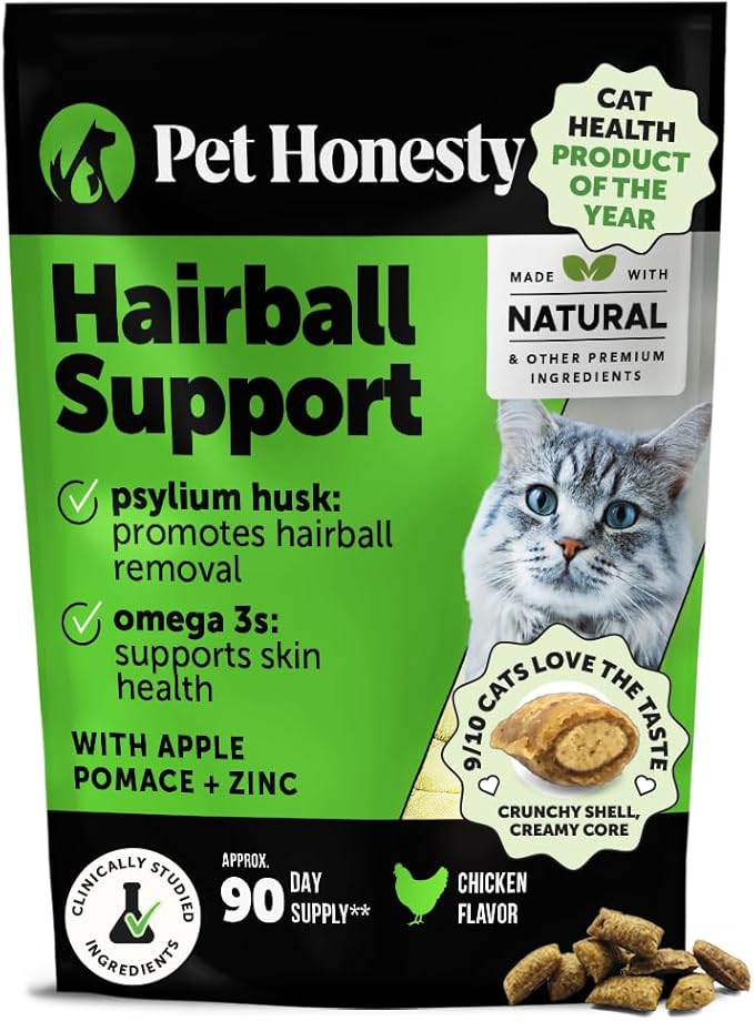 Cat Hairball Support Crunchy & Creamy Chews, Hairball Remedy Cat Treats, Furball Treatment, Supports Skin & Coat, Digestion, Vitamins & Hairball Medicine, Chicken (90-Day Supply)-Mewly Pet