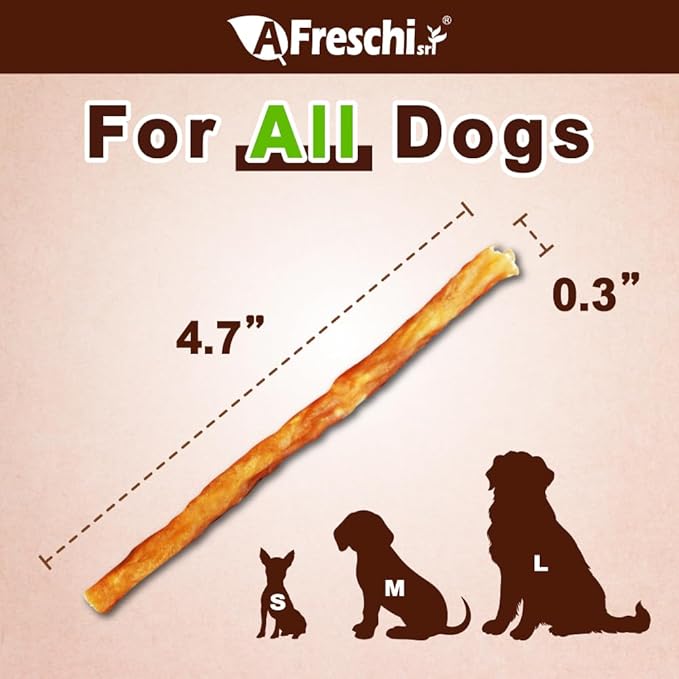Afreschi Turkey Tendon Thin Stick 3.5 oz, USA-Sourced Turkey Tendon, Dog Treats for Classic Series, All Natural Human Grade Dog Treat, Suitable for Training chew, Rawhide Alternative-Mewly Pet